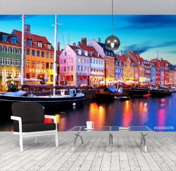 Picture of Evening scenery of Nyhavn in Copenhagen Denmark
